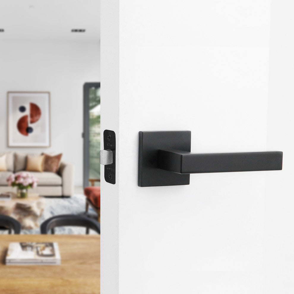 Modern Heavy Duty Designer Interior Door Lever - Allen Collection, Matte Black, Privacy Right Hand