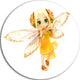 Fairy Woman With Yellow Wings, Floral Painting Round Wall Art, 11"