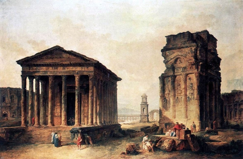Hubert Robert Ruins at Nimes, 18"x27" Wall Decal