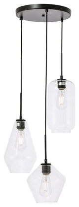 Living District Gene 3-Light Metal Pendant in Black and Clear Glass