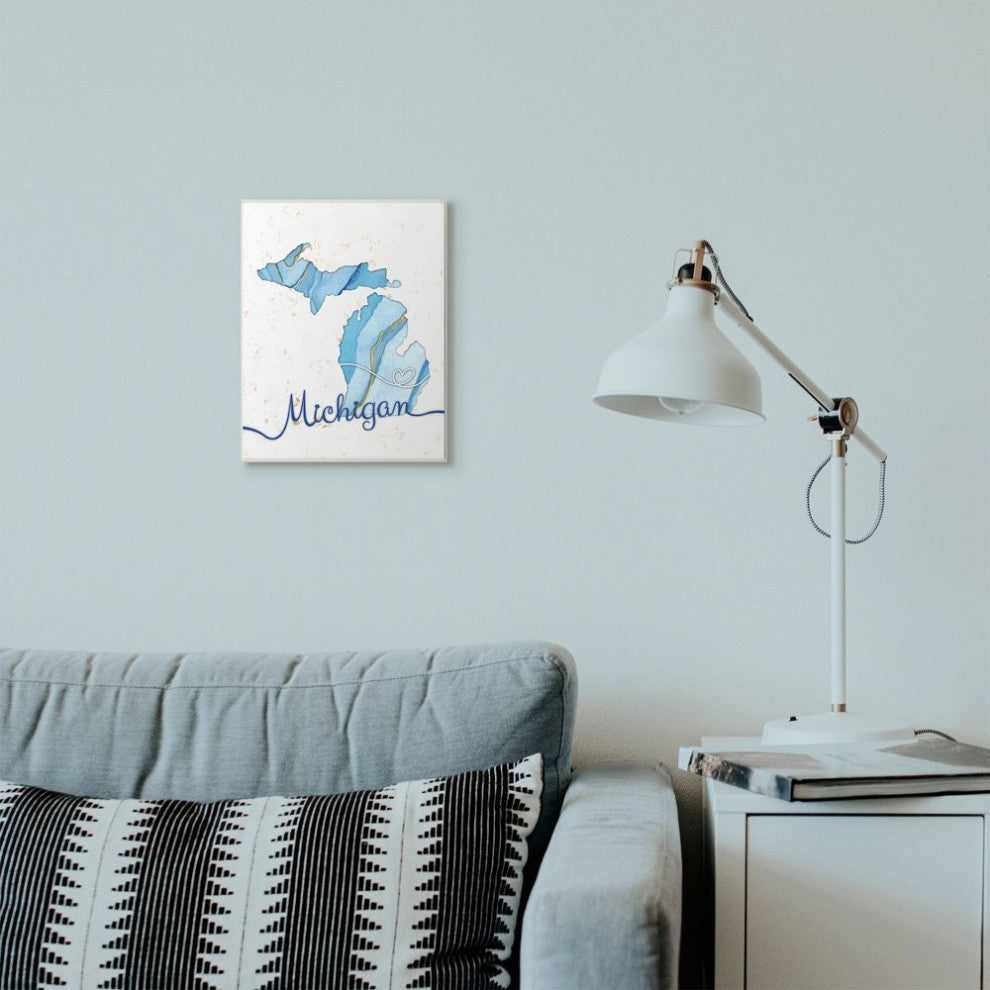 Stupell Industries Michigan Agate Blue US State Design, 10 x 15