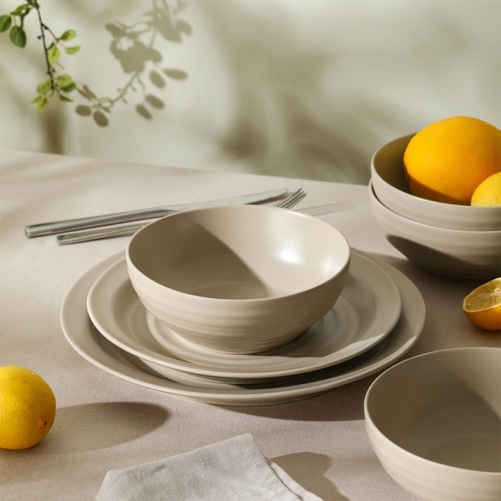 Stone Lain Orbit Stoneware 24-Piece Dinnerware Set, Beige