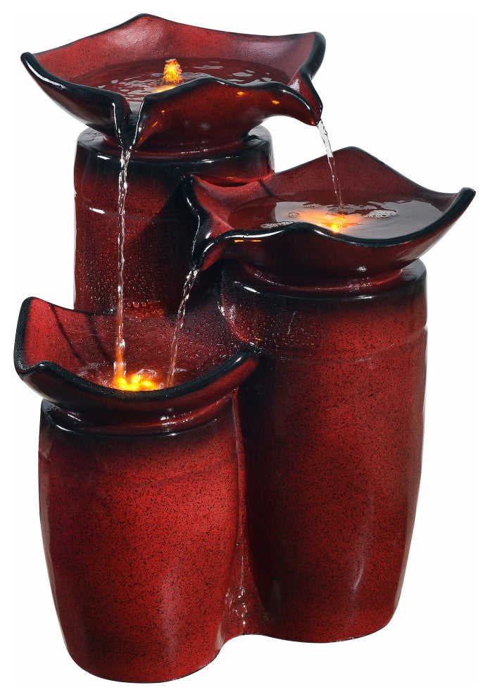 3-Tier Pot Floor Fountain with LED Lights Red