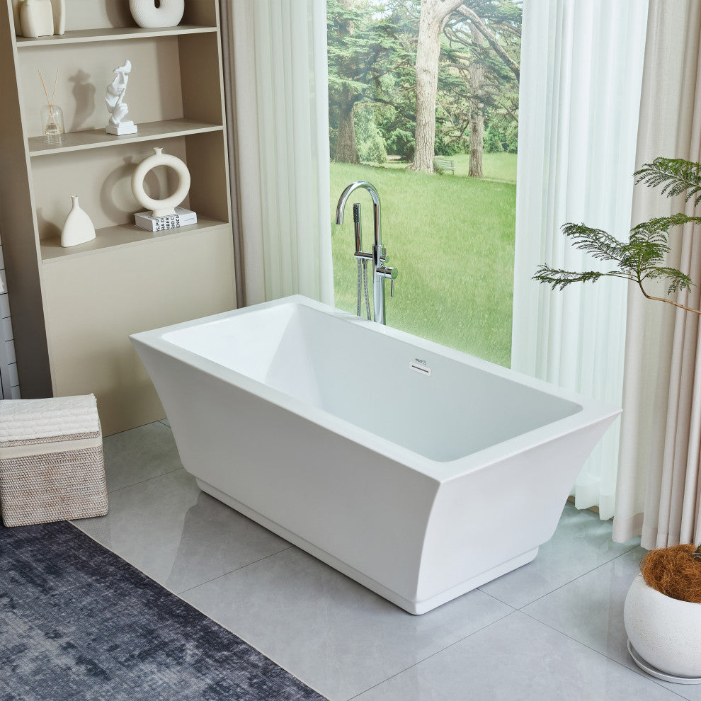 Freestanding Acrylic Bathtub, Pure White, S, 59"