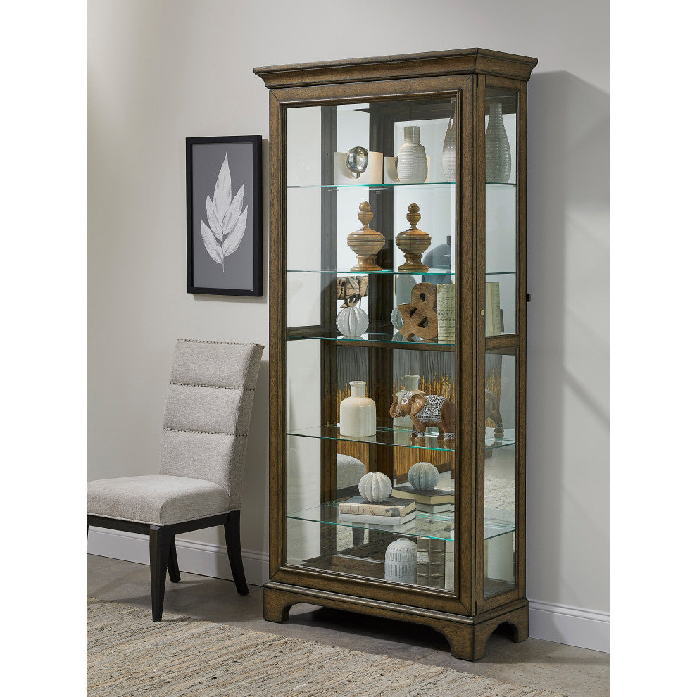 Traditional Sliding Door Curio with Glass Shelves and LED Light