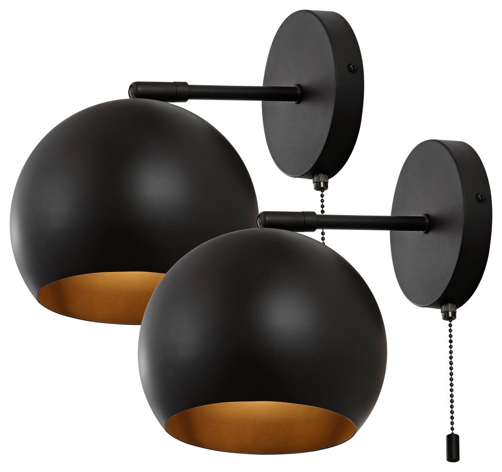 Tierra 7" 1-Light Modern Iron Sconce with Pull-Chain Switch, Set of 2, Black
