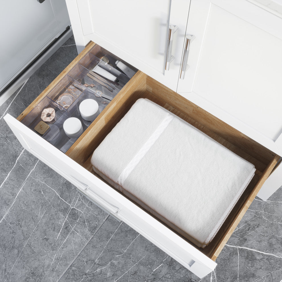 Boulder 36" Single Bathroom Vanity, White With Engineered Stone Top