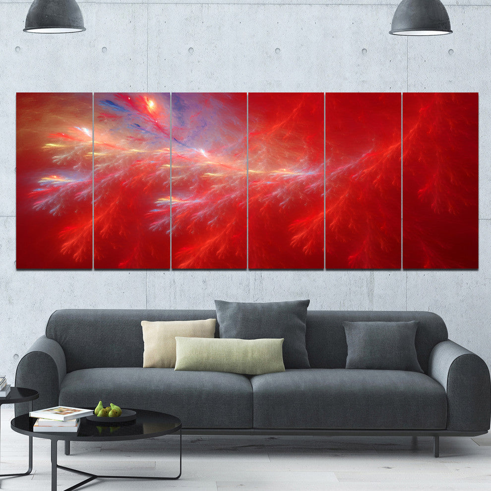 Mystic Red Thunder Sky, Abstract Canvas Art Print, 70"x28", 6 Panels