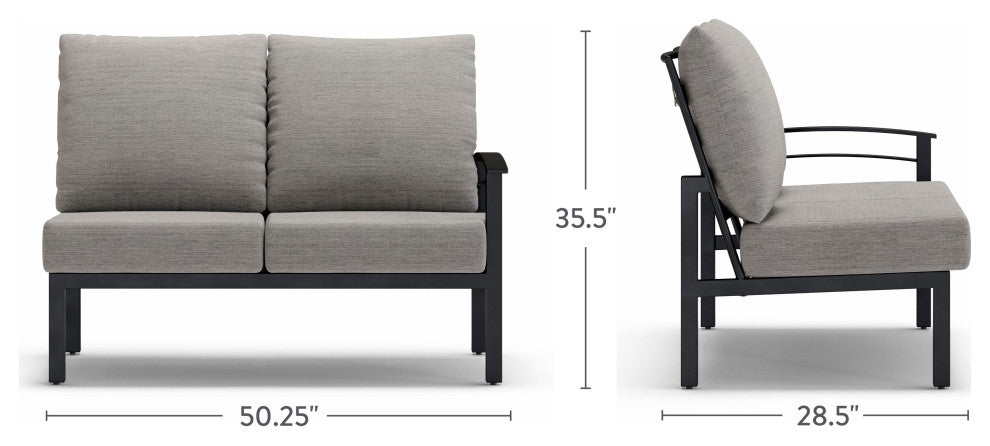 Stanford Cushion Outdoor Loveseat With Left Arm, Textured Pewter