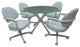 Glass Dinette Set Swivel Caster Chairs Beige Vinyl, Beige, Crackle Glass