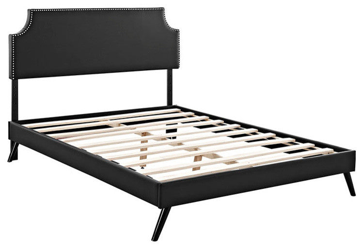 Modway Laura Full Vinyl Platform Bed With Round Splayed Legs, Black