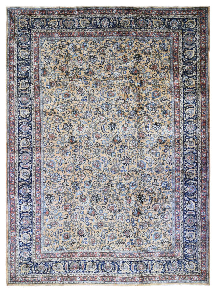 Ivory Antique Persian Mashad Hand Knotted 100% Wool Oversized Rug 11'9" x 16'4"