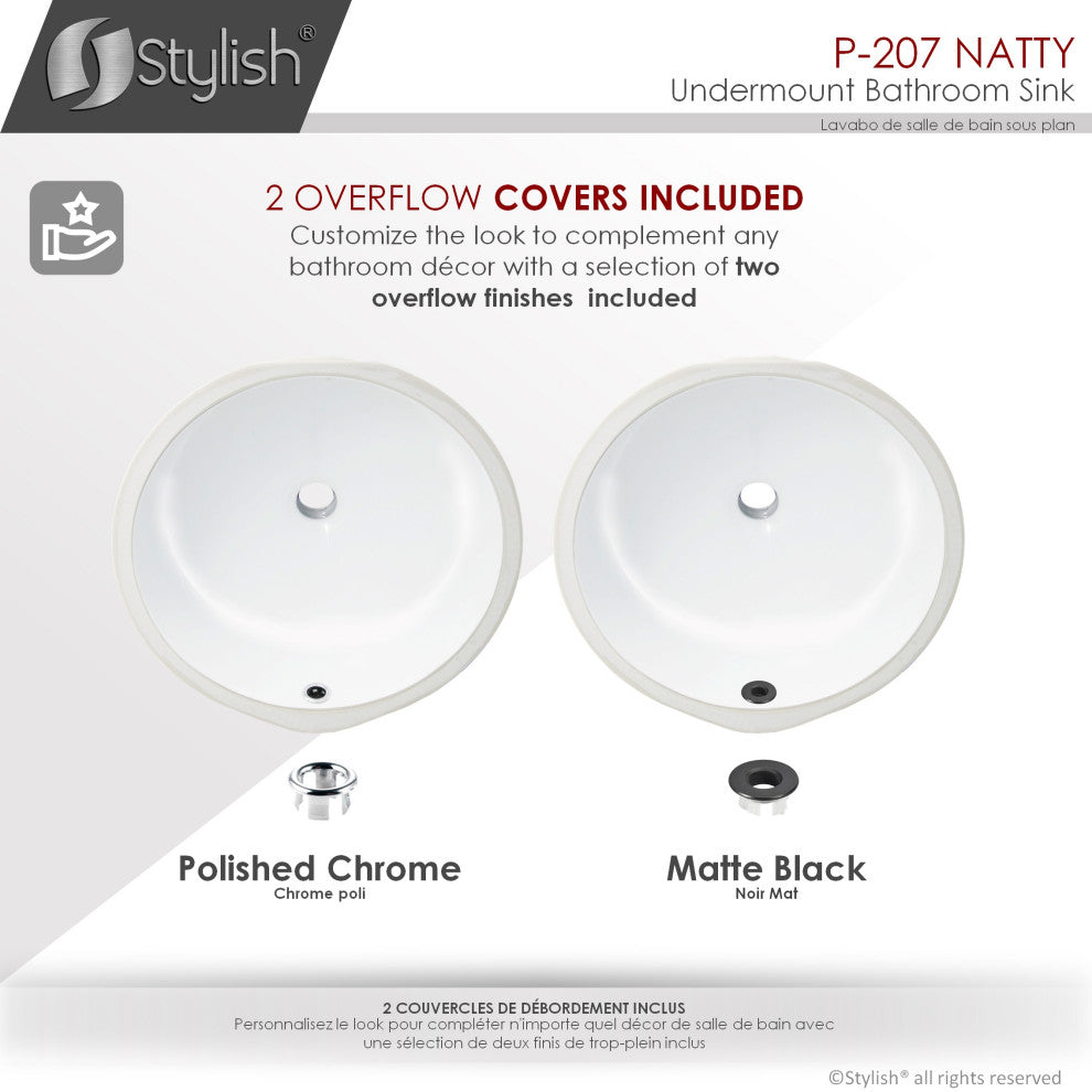 STYLISH 16" Round Undermount Ceramic Bathroom Sink With 2 Overflow Finishes