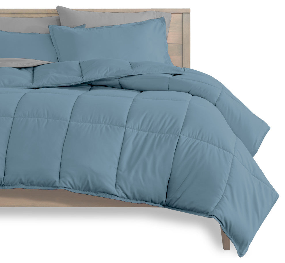 Bare Home 7-Piece Queen, King & Cal King Bed-in-a-Bag, Coronet Blue, Light Gray,