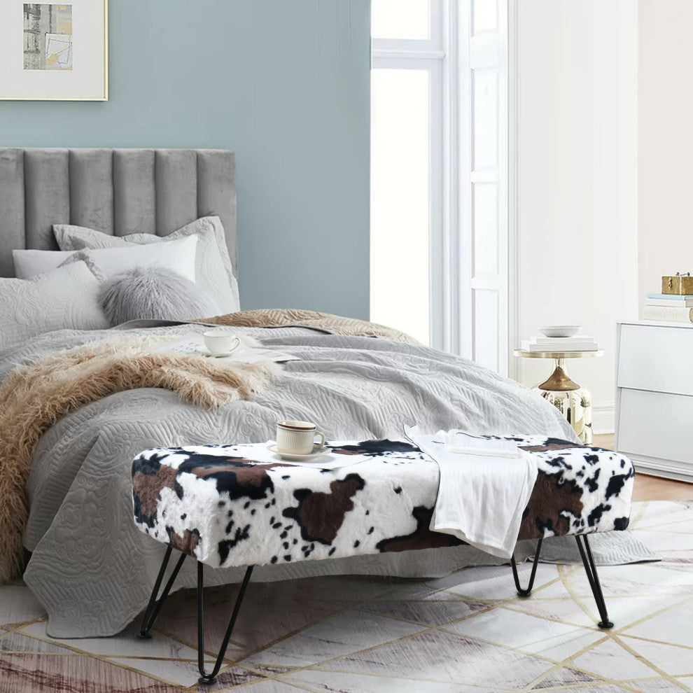 Cows Flowers Rectangle Ottoman, Cows Flowers, 46x16x17