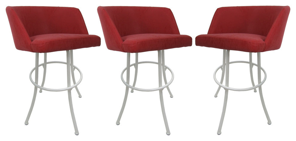 Joey Swivel Metal Stools, Set of 3, Ruby, White, 34"