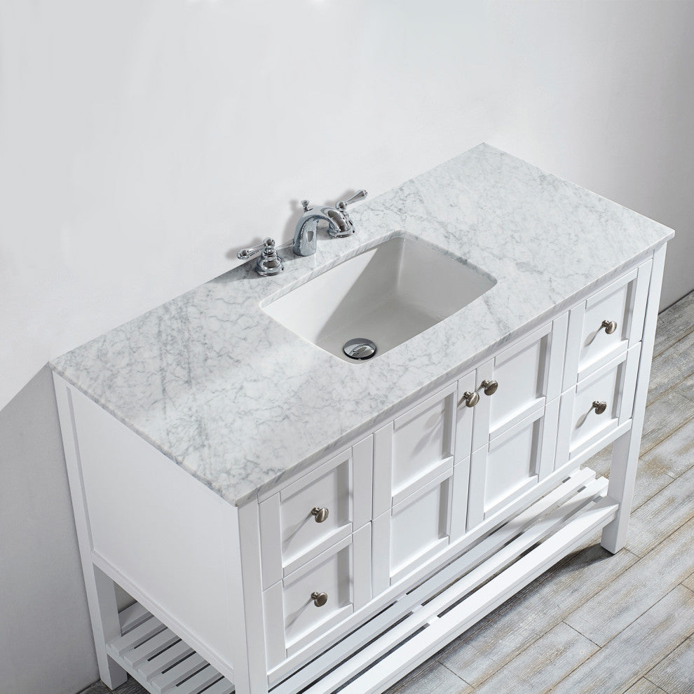 Florence 48" Single Vanity, White, Without Mirror