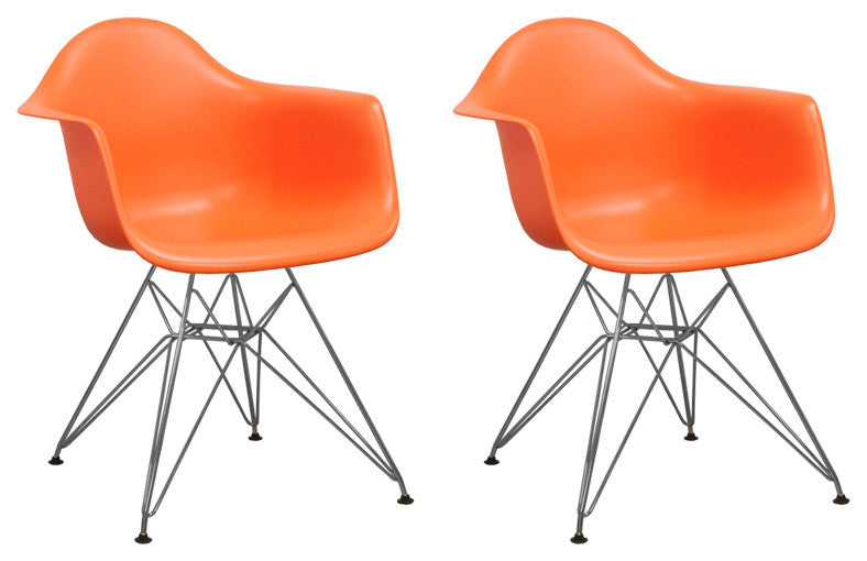 Paris Tower Dining Arm Chair with Chrome Legs, Set of 2, Orange