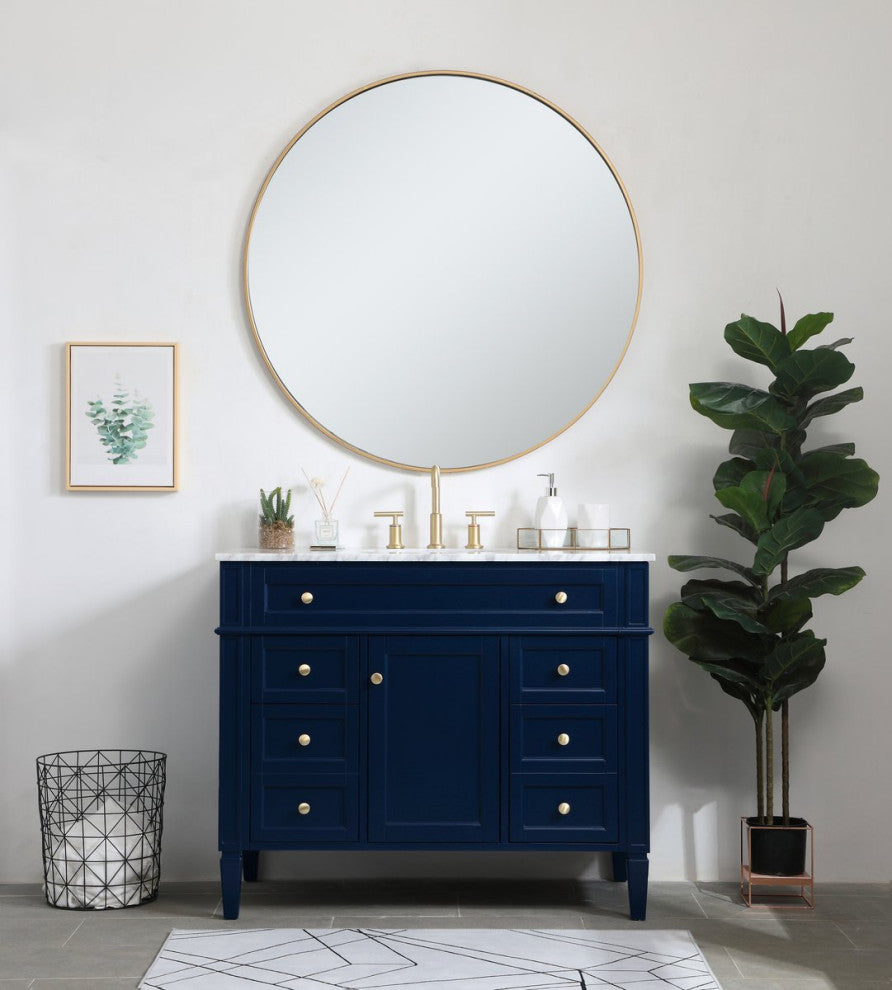 Home Living Vanity with Carrara White Marble Countertop, Blue, 42", Single Sink