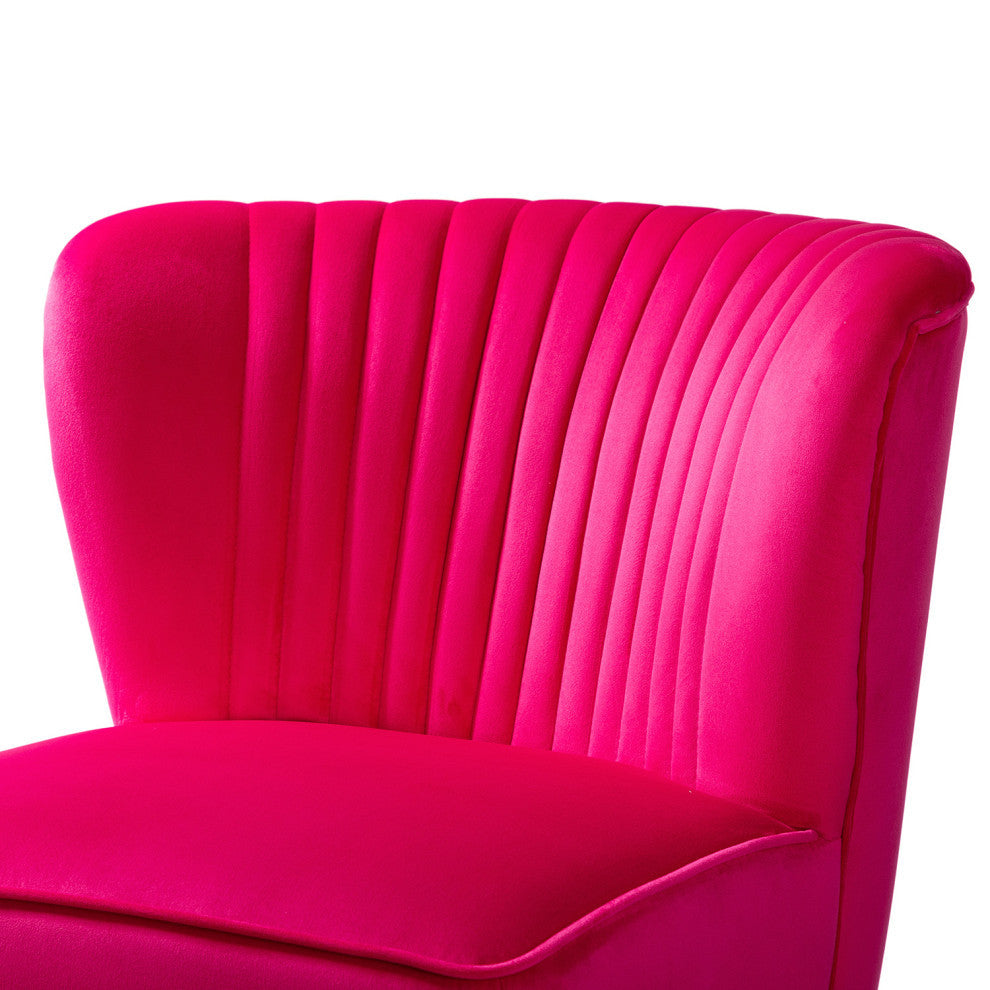 Tufted Side Chair With Golden Base, Fushia