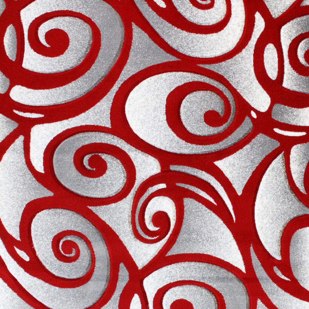 Angie Collection Modern Rectangle 5' x 7' High-Low Pile Swirled Area Rug, Red