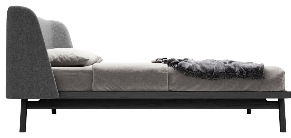 Haru Queen Bed, Andorra Wool and Black Oak