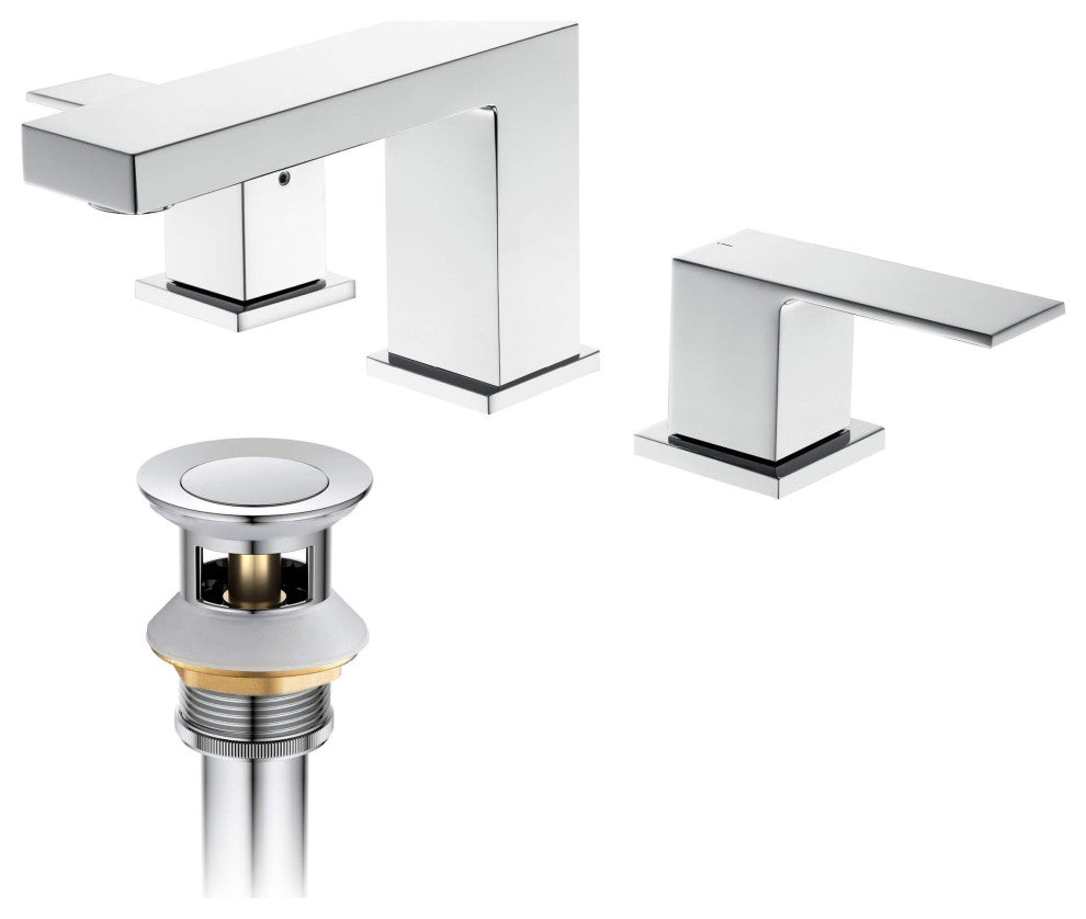 Cube 8" Widespread Bathroom Sink Faucet With Drain Assembly, Chrome