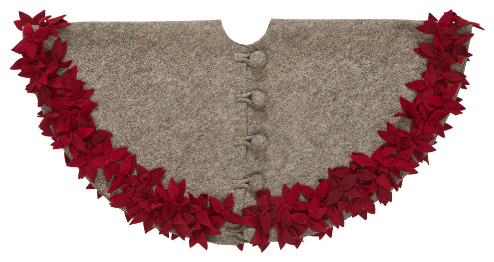 Overlapping flowers tree skirt- grey With maroon flowers-60" hand felted wool