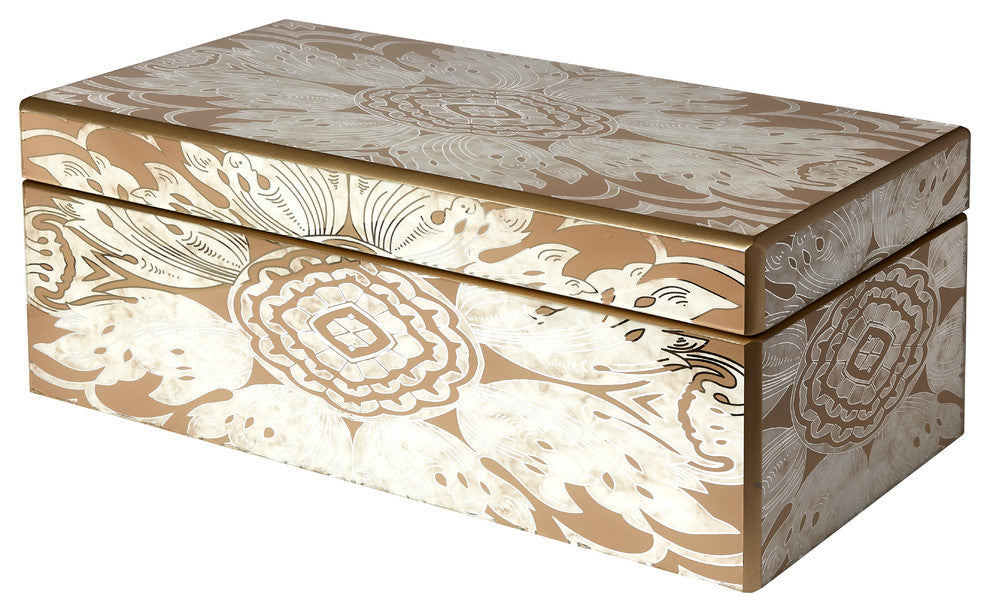Handmade Reverse Painted Mirror Rectangular Box, Beige