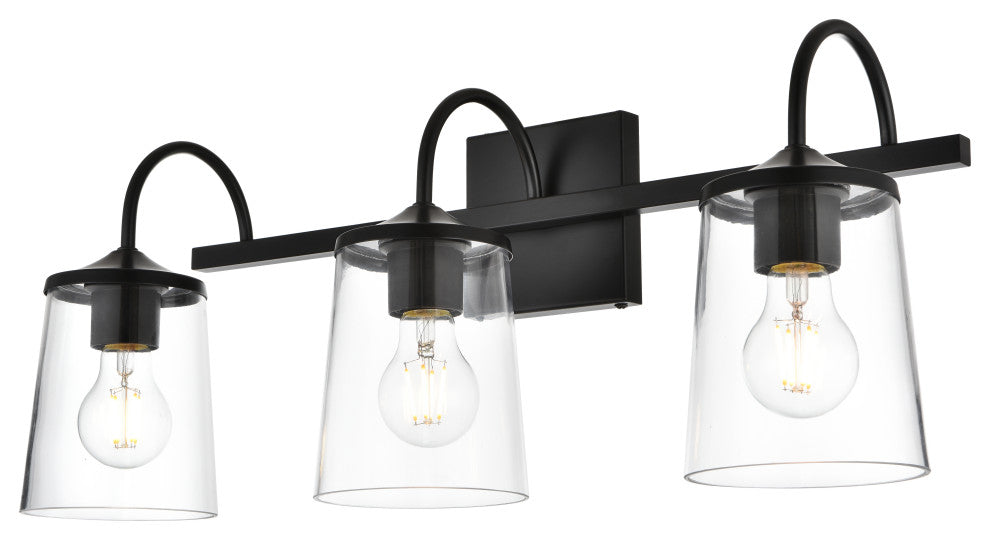3 Light Black And Clear Bath Sconce