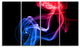 Blue Red Floating Smoke on Black, Abstract Canvas Wall Art, 48"x28", 4 Panels