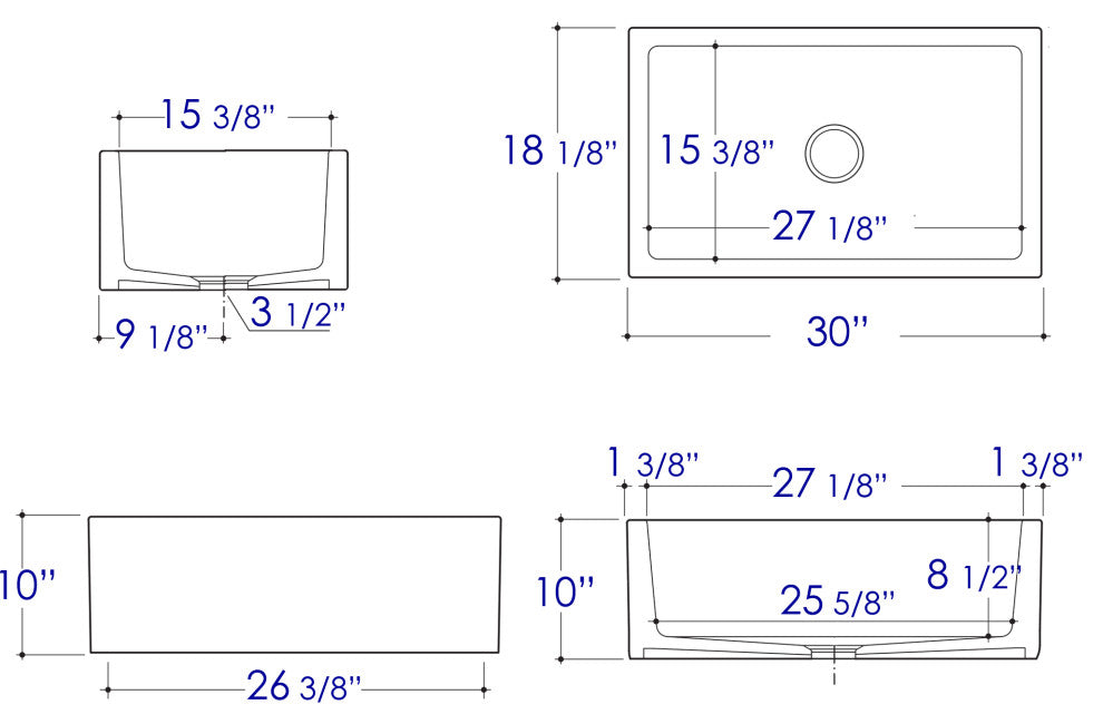 ALFI brand AB3018SB-W 30" White Smooth Solid Thick Wall Fireclay Farm Sink