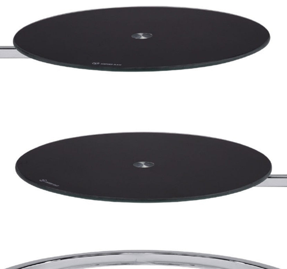 Benzara BM250241 20" Accent Table With 2 Tier Swivel Glass Shelves, Black/Chrome