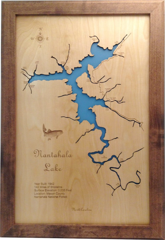 Nantahala Lake, North Carolina-Wood Lake Map, Medium Framed