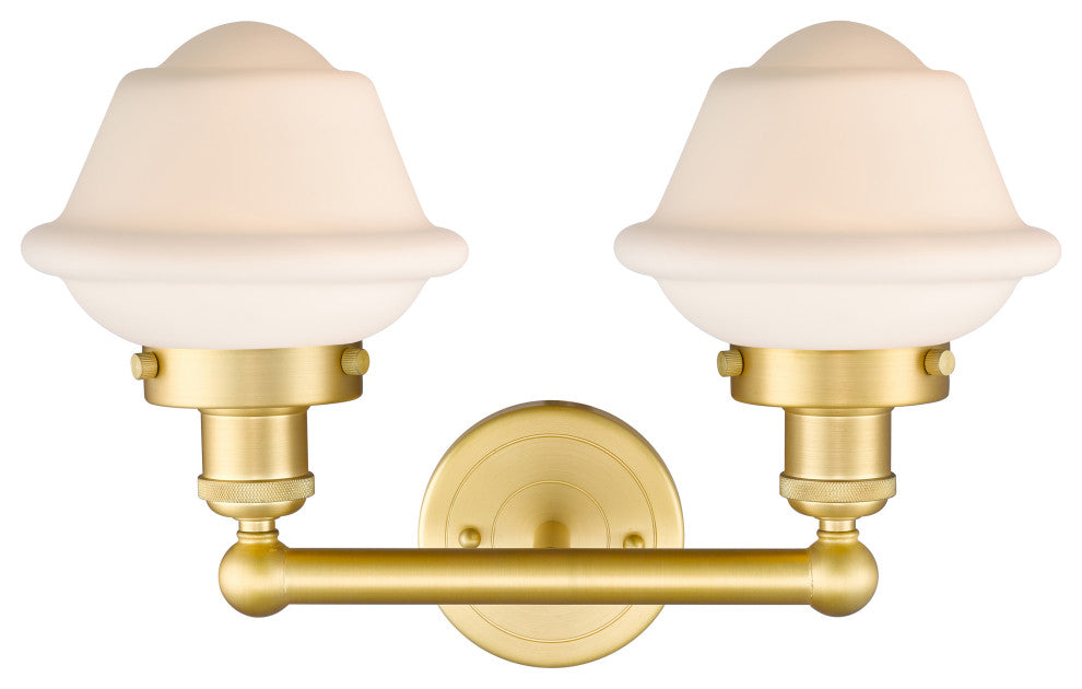 Oxford 2-Light 16" Bath Vanity Light, Satin Gold Finish, Matte White Shade