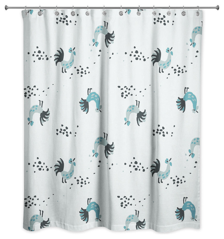 Rooster Pattern in Blue Shower Curtain
