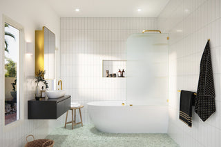 Bathtub Fixed Panel, Fluted Radius, Right Hand, Satin Brass