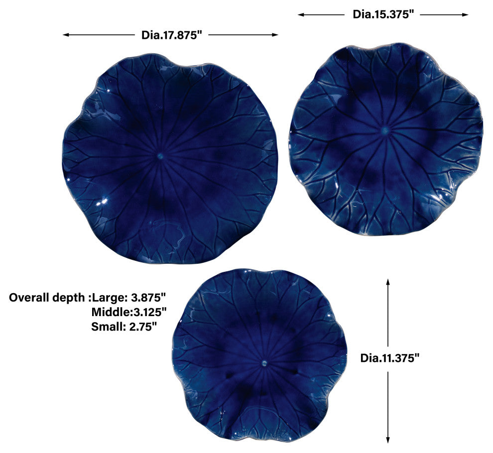 Uttermost Abella Blue Ceramic Wall Decor, 3-Piece Set