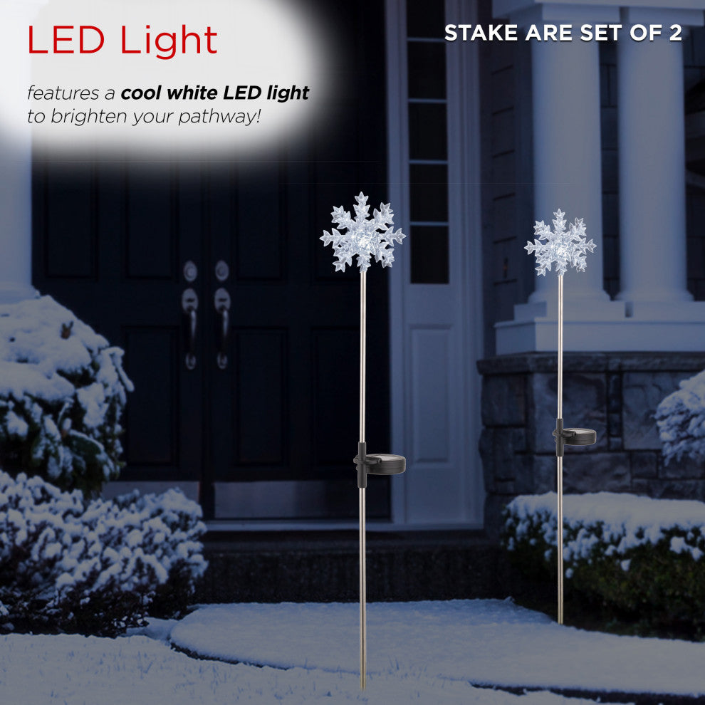 33"H Outdoor Solar 3D Snowflake Garden Lawn Stakes with LED Lights (Set of 2)
