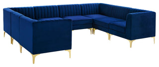 Triumph Channel Tufted Performance Velvet 8-Piece Sectional Sofa - Navy