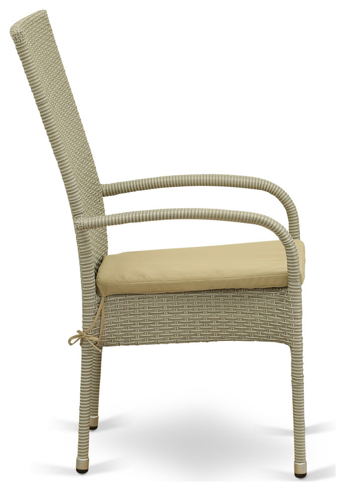 7Pc Outdoor- Natural Color Wicker Dining Set, Patio Table, 6 Armchair