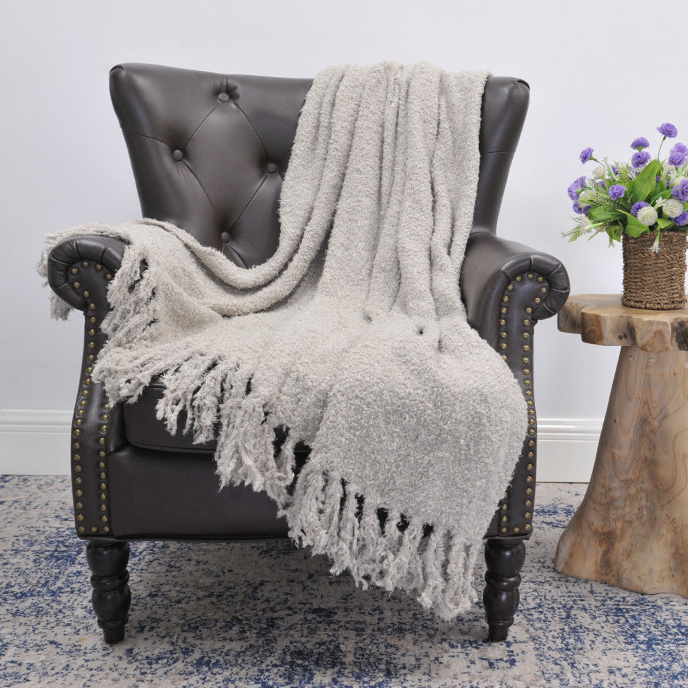 Fluffy Knitted Throw, String Gray, 50"x60"