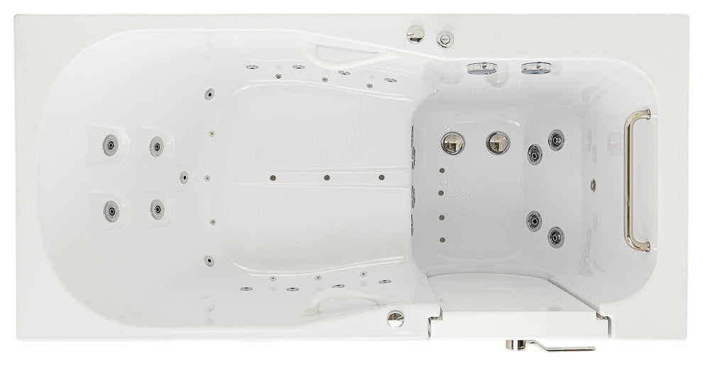 Ella Shak 36"x72" Air + Hydro + Foot Massage Walk-In tub, Outward Door, 2 Drains, No Faucet, Right Drain Heated Seat