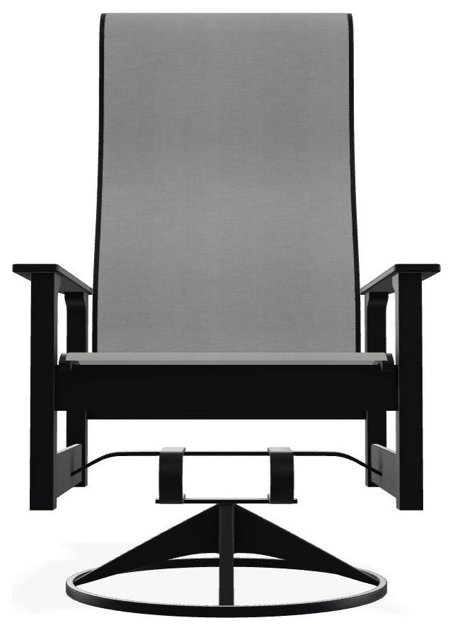 Leeward Sling Outdoor Swivel Rocker, Alloy/Black