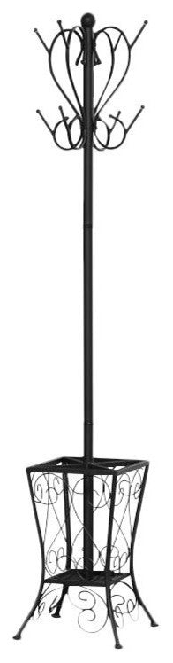 Coat Rack - 71"H / Black Metal With An Umbrella Holder
