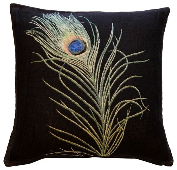 Pillow Decor - Peacock Feather 19 x 19 Throw Pillow