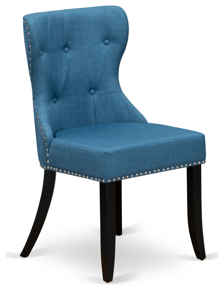 A Dining Set 4 Chairs, Mineral Blue Color, Two 9" Drop Leaf Round Table, Black
