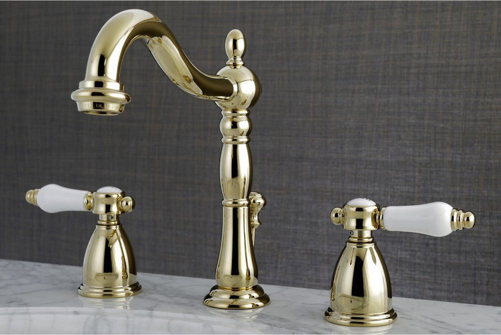 Kingston Brass Widespread Bathroom Faucet With Retail Pop-Up, Polished Brass