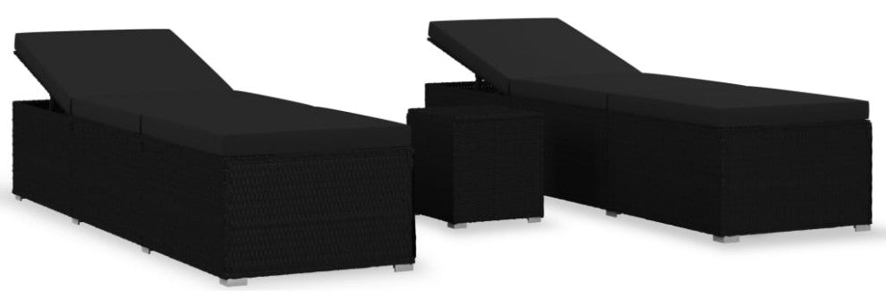 vidaXL Patio Sun Lounger Pool Sunbed with Tea Table 3 Piece Poly Rattan Black