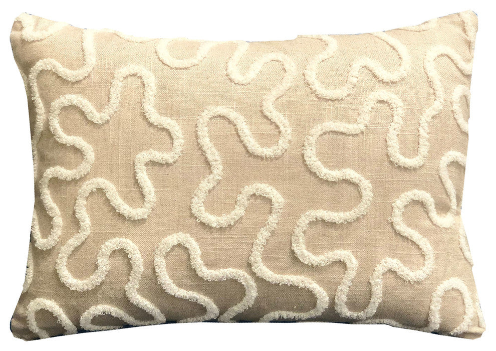 Plutus Chandra Taal Beige Geometric Luxury Throw Pillow, 20"x36" King